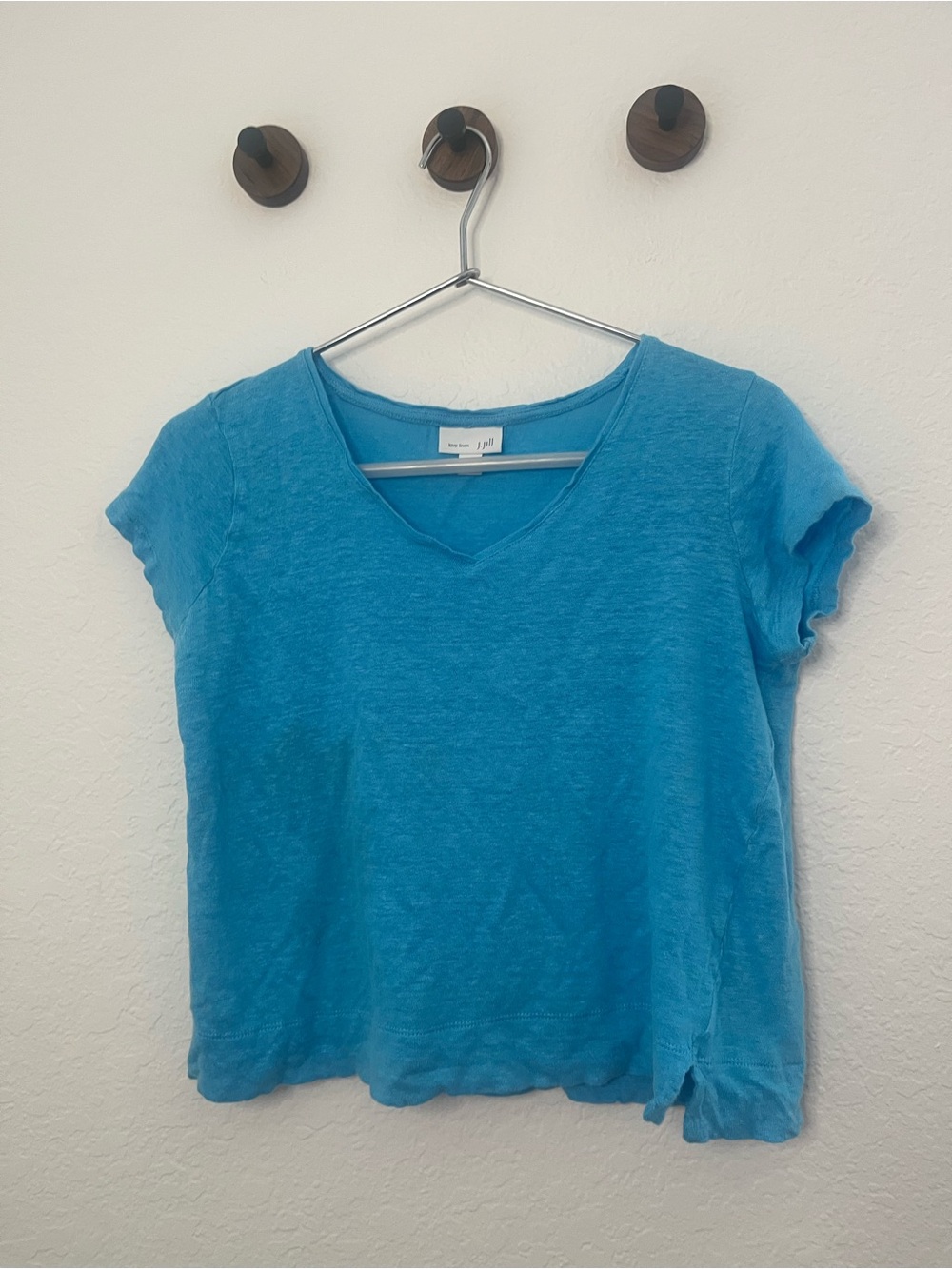 J. Jill 100% linen Turquoise V-Neck Short Sleeve Top
